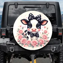 Baby Holstein Calf Bow Roses Pink Hearts - Farmhouse Home Decor Gift for Cow Lover Spare Tire Cover