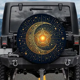 Mystical Golden Crescent Moon Star Celestial Cosmic Night Sky - Astrology Lover Gift Spare Tire Cover