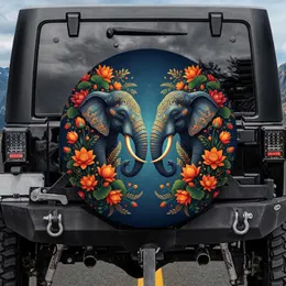 Elephant Lotus Floral Adorned Wildlife Lover Gift for Animal Enthusiast Spare Tire Cover