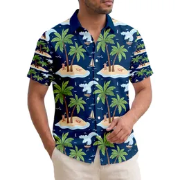 Tropical Palm Trees Sandy Beach Islands Sailboats Ocean Waves - Summer Vacation Gift Hawaiian Shirt