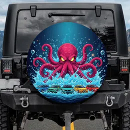 Magenta Octopus Glowing Eyes Compact Vehicles Blue Water Abyss - Underwater Adventure Gift Spare Tire Cover