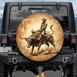 Dust Clouds Western Frontier Cowboy Bucking Bull Rodeo Fan Gift Spare Tire Cover