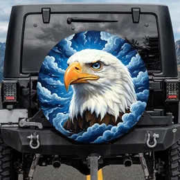 Bald Eagle Head Blue Eyes Orange Beak Swirling Clouds - Wildlife Lover Gift Spare Tire Cover