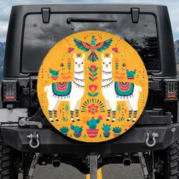 Folk Art Blanket Llamas Bird Potted Cacti Flowers - Boho Home Decor Gift for Wildlife Lover Spare Tire Cover