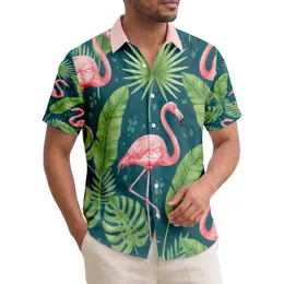 Elegant Pink Flamingos Monstera Banana Palm Fronds - Tropical Nature Lover Gift Hawaiian Shirt