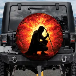 Vigilant Warrior Silhouette Sword Maple Forest - Adventurer Lifestyle Gift Spare Tire Cover