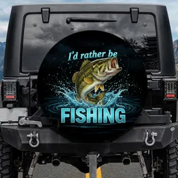 Bass Fish I'd Rather Be Fishing Text - Fishing Lover Gift for Anglers Spare Tire Cover