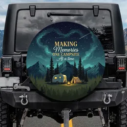 Retro Travel Trailer Campsite Starry Mountain Night Scene Outdoor Adventure Gift for Campers Spare Tire Cover