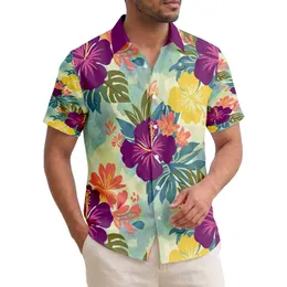 Hibiscus Tropical Flowers Lush Foliage Smaller Blossoms Abstract Shapes - Home Decor Gift Hawaiian Shirt