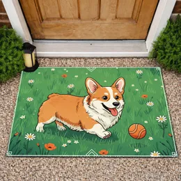 Playful Corgi Ball Wildflowers Grassy Field - Home Decor Gift for Dog Lover Doormat