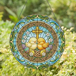 Baby Chicks Easter Eggs Cross Nest Blossoms - Easter Home Decor Gift Stained Glass Suncatcher