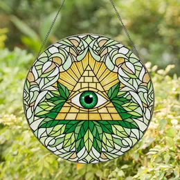 All-Seeing Eye Golden Pyramid Emerald Green Stained Glass Starburst - Home Decor Gift Stained Glass Suncatcher