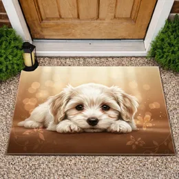 Maltese Bichon Puppy Lying Down Head On Paws Bokeh Lights - Pet Lover Home Decor Gift Dog Owners Doormat