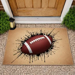Laced American Football Black Ink Splatter - Tailgate Party Home Decor for Sports Fans Doormat