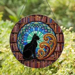Black Cat Luminous Window Bookshelves - Book Lover Home Decor Gift Stained Glass Suncatcher