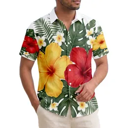 Yellow Red Hibiscus Flowers Tropical Leaves Botanical Accents - Home Decor Gift Hawaiian Shirt
