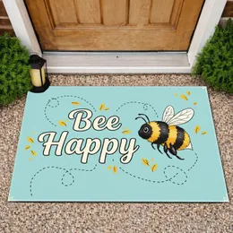 Bumblebee Bee Happy Text Floral - Home Decor Gift for Bee Lover Doormat