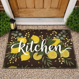 Kitchen Lemons Foliage Berry Clusters Dark Brown Field - Rustic Farmhouse Kitchen Decor Doormat