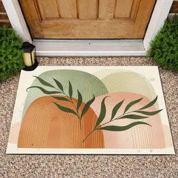Botanical Leaf Branches Soft Hills Arches Golden Lines Speckled Background - Home Decor Gift Doormat
