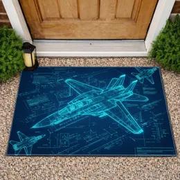 Fighter Jet Blueprint Technical Schematics - Aviation Lover Home Decor Gift Doormat