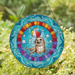 Luminous Seal Pup Beach Ball Stained Glass Mosaic Bubbles - Home Decor Gift for Wildlife Lover Stained Glass Suncatcher