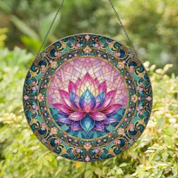 Tiffany Lotus Flower Baroque Mosaic Frame Gemstones - Home Decor Gift Stained Glass Suncatcher