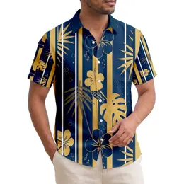 Classic Bold Dark Navy Golden Yellow White Vertical Striped Bands - Everyday Style Hawaiian Shirt