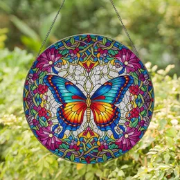 Butterfly Web Floral Vines Berry Buds - Home Decor Gift for Garden Lover Stained Glass Suncatcher
