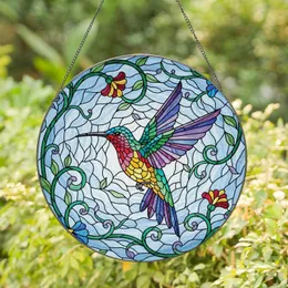 Hummingbird Floral Vines Botanical Blooms Rippling Sky - Wildlife Lover Home Decor Gift Stained Glass Suncatcher