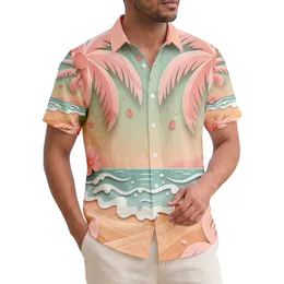 Palm Trees Beach Ocean Waves Hibiscus Flowers - Coastal Home Decor Gift Hawaiian Shirt