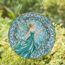Blonde Fairy Aqua Wings Bronze Frame Frosty Leaves - Home Decor Gift for Fairy Lover Stained Glass Suncatcher