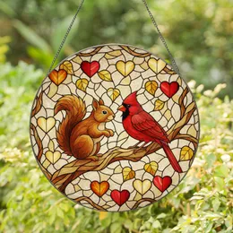 Squirrel Cardinal Stained Glass Tree Branch Affectionate Home Decor Gift Stained Glass Suncatcher