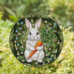 White Rabbit Large Carrot Garden Flora - Home Decor Gift for Rabbit Lover Stained Glass Suncatcher