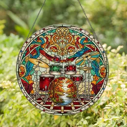 Drum Kit Autumn Landscape Crest - Music Lover Home Decor Gift for Drummers Stained Glass Suncatcher