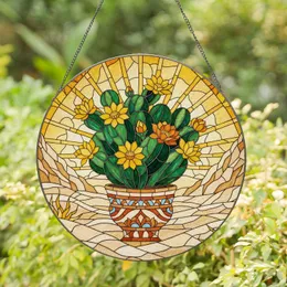 Cactus Flowers Desert Landscape Sun - Home Decor Gift for Cactus Lover Stained Glass Suncatcher