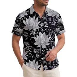 Tropical Lotus Flowers Wispy Botanical Accents Curving Lines - Everyday Home Decor Gift Hawaiian Shirt