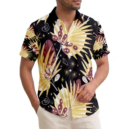 Broad Tropical Palm Fronds Leafy Botanicals Berry Clusters Organic Shapes - Home Decor Gift Hawaiian Shirt