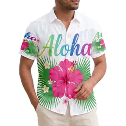 Fuchsia Pink Hibiscus Aloha Text Palm Fronds Tropical - Vacation Essentials Gift Hawaiian Shirt