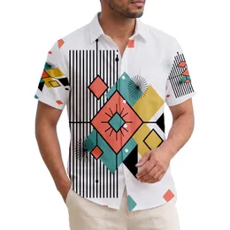 Atomic Starbursts Diamond Shapes Parallel Black Stripes Geometric Forms - Home Decor Gift Hawaiian Shirt