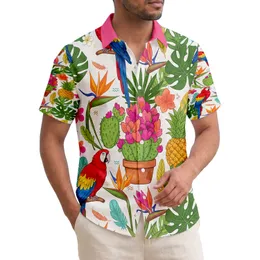 Pineapple Scarlet Macaw Bird of Paradise Cacti - Tropical Home Decor Gift Hawaiian Shirt
