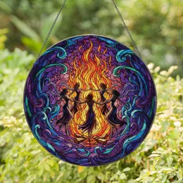Dancing Silhouettes Bonfire Flames - Irregular Glass Mosaic Home Decor Gift Stained Glass Suncatcher