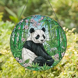 Panda Bear Bamboo Cherry Blossom Forest - Wildlife Lover Home Decor Gift Stained Glass Suncatcher