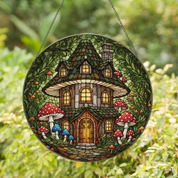 Mossy Multi-story Mushroom House Amanita Fungi Undergrowth - Home Decor Gift for Gardeners Stained Glass Suncatcher