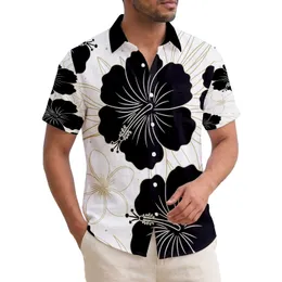 Clean Crisp Dense Black Gold Tropical Flowers Leaf Shapes - Boho Lifestyle Hawaiian Shirt