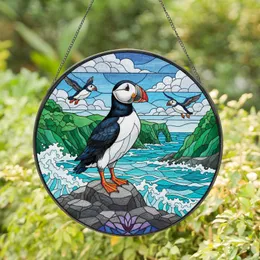 Atlantic Puffin Sea Cliffs Ocean Waves - Home Decor Gift for Wildlife Lovers Stained Glass Suncatcher