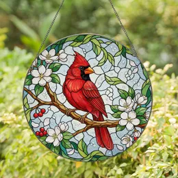 Red Cardinal Apple Blossoms Berries Home Decor Wildlife Gift Stained Glass Suncatcher