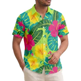 Tropical Hibiscus Trumpet Flower Monstera Leaves Island - Travel Essentials Hawaiian Shirt