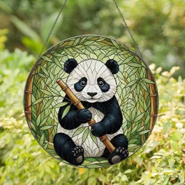 Baby Panda Bamboo Leaves Forest Foliage - Wildlife Lover Everyday Home Decor Gift Stained Glass Suncatcher