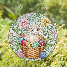 Baby Lamb Easter Eggs Spring Flowers - Easter Holiday Gift Stained Glass Suncatcher