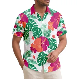 Large Hibiscus Palm Frond Monstera Leaf Tropical Garden Flora - Summer Beach Lifestyle Gift Hawaiian Shirt